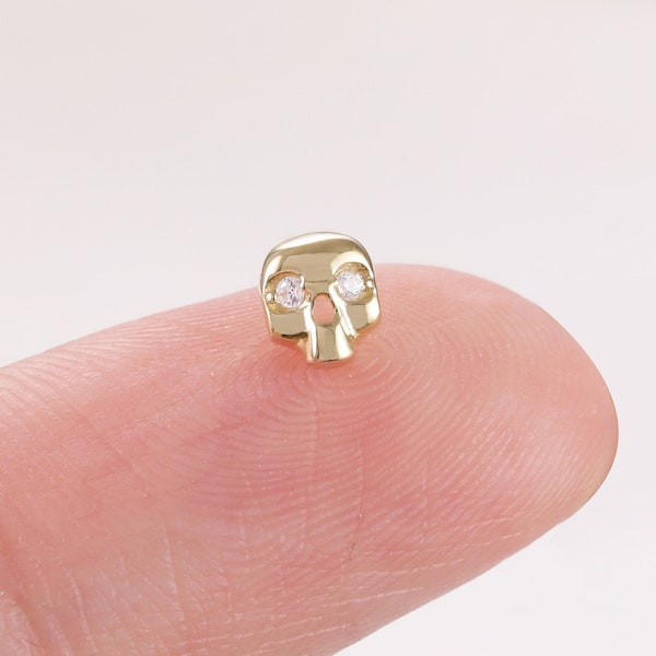 14k Solid Gold Tiny Skull Stud Earring Gold Cartilage Stud Tragus Piercing Conch Stud Helix Earring Halloween Earrings Flat Back Earring