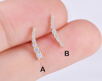 14k Solid Gold Meteor Cartilage Earring, Curved Ear Climber - Main Image