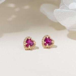 14k Solid Gold Red Heart CZ Stud Earring Tiny Ruby Cartilage Piercing for Helix Tragus Conch  Flat Back Nose or Labret Stud Threadless Stud