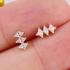 14k Solid Gold Marquise Ear Climber, Gold Cluster Cartiage Piercing, Helix Stud, Conch Earring, Tragus Jewelry, Earlobe Stud Flat Back Stud
