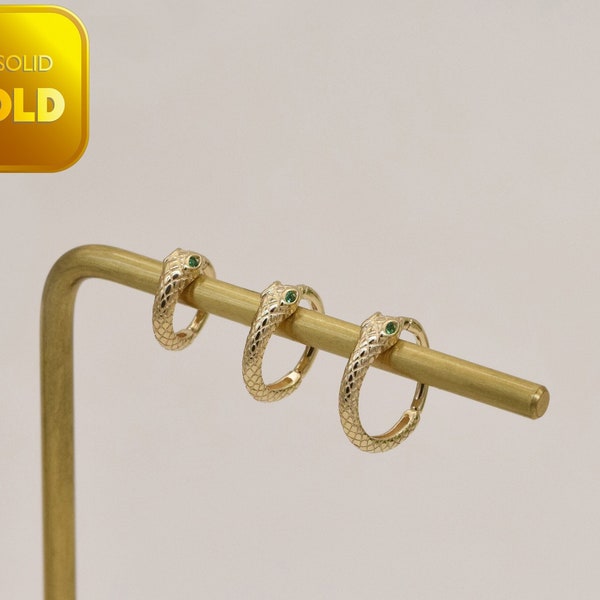 14k Solid Gold Snake Helix Daith Rook Conch Ring Septum Hoop Snake Cartilage Huggie Hoop Tragus Emerald Clicker Piercing Gift For Her