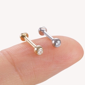 14K White Gold Round CZ Ball Rook Piercing Tiny Ball Eyebrow Piercing Gold Daith Ring Helix Earring Tragus Conch Piercing Labret Stud 16g