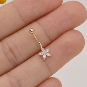 14k Or Massif Fleur Rook Boucle D'oreille Cinq Pétales Boucle D'oreille Piercing Or Nombril Piercing CZ Nombril Anneau Nombril Anneau Cadeau Pour Elle 16g image 1