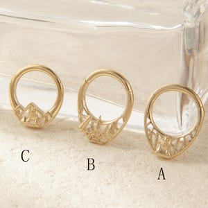 14k Solid Gold Cityscape Septum Ring, Architectural Landmark Paris, Pyramid, Rome Inspired Cartilage Hoop Clicker, Helix Daith Hoop Ring 16g