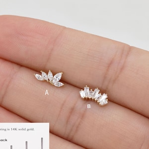Aretes tipo botón para cartílago con forma de marquesa en oro macizo de 14 k. Piercing de loto para hélice, caracola, corona, aretes tipo botón para cartílago, aretes con presión de 20 g.