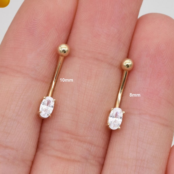 14K Solid Gold Oval Diamond Rook Earring Gold Curved Barbell Ring Gold Navel Piercing Daith Piercing Dainty Eyebrow Ring Gift For Her 16g