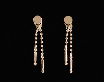 14k Solid Gold Chain Charm Tiny Dot Earring Charm Tiny Circle Chain Stud Bar Dangle Chain Studs Kraakbeen Tragus Earring Flat Back Earring