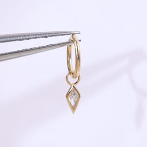 14K Solid Gold Dangle Kite Shape Charm Tiny Geometric Rhombus Earring Charm Tiny Stud Charm Cartilage Tragus Dangle Earring Charm