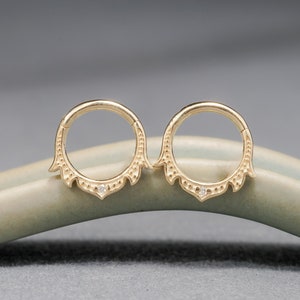 14K Solid Gold Diamond Septum Nose Clicker Ring Gold Hinged Earring Hoop Daith Ring Helix Piercing Cartilage Hoop Nose Septum Hoop 16g