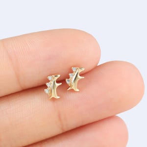 Tiny Creatures: 14k Solid Gold Dinosaur Stud Earring Cute Dino Cartilage Stud Sparkling handmade Animal Tragus Conch Earring Flat Back Stud