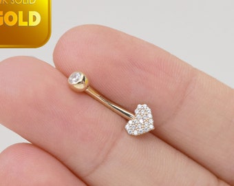 14k Solid Gold Herz Form Bauchnabel Ring Herz Nabel Piercing Cz Stein Fädeln Nabel Gold Bauch Ring Barbell Piercing Schmuck 14g