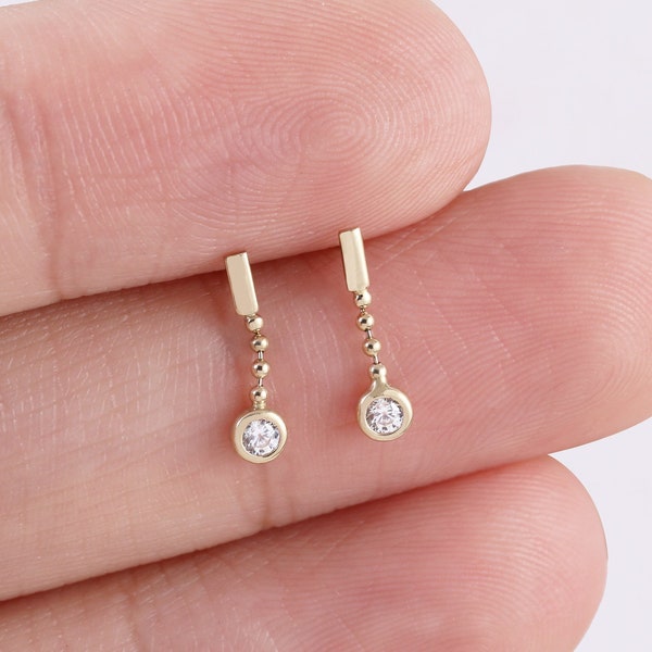 14k Solid Gold Dangle Diamond Earring Cartilage Moissanite Stud Conch Earring Helix Stud Tragus Threadless Push In Labret Flat Back Earring