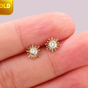14K Solid Gold Sun Knorpel Bolzen Ohrring fadenlos Push-Pin Labret Bolzen Tragus Ohrring Conch Helix Bolzen Turm Piercing flache Rückseite Ohrring