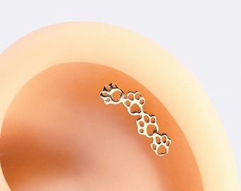 14k Solid Gold Cute Puppy Paws Print Stud Earring Dainty Gold Helix Stud Conch Stud Tragus Earring Dog Paws Cartilage Earring Animal Stud