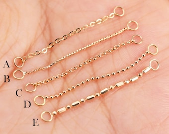 Chaîne en or massif 14 carats, chaîne à billes, piercing, chaîne de perles, boîte de boucles d&#39;oreilles, chaîne de cartilage, connecteur de chaîne de liaison, chaîne croisée