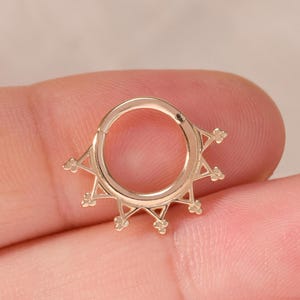 14k Solid Gold Sunburst Septum Ring Dainty Floral Daith Hoop Gold Conch Hoop Earring Gold Hinged Helix Hoop Cartilage Hoop Clicker 16g 8mm