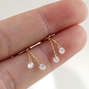 14K Solid Gold Double Chain Dangle Cartilage Charm CZ Punched Chain for Cartilage Piercing Helix Tragus Conch Hoop Clicker Accessory Charm