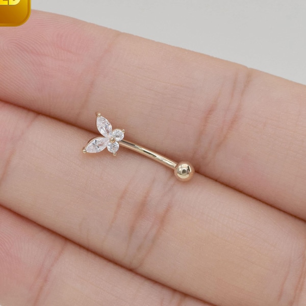 14k Solid Gold Butterfly Rook Earring Butterfly Eyebrow Ring Gold Belly Button Ring Butterfly Navel Piercing Gift For Her 16g