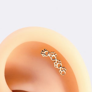 14k Solid Gold Cute Puppy Paws Print Stud Earring Dainty Gold Helix Stud Conch Stud Tragus Earring Dog Paws Cartilage Earring Animal Stud