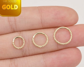 14k Solid Gold Twisted Septum Hoop Thin Cartilage Hoop Tragus Helix Daith Rook Conch Ring Hinged Clicker Jewelry 16g Gift For Her