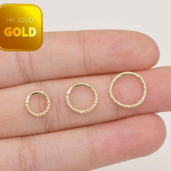 14k oro sólido retorcido tabique aro fino cartílago aro Tragus Helix Daith Rook Concha anillo con bisagras Clicker joyería 16g regalo para ella