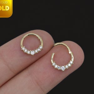 14k Solid Gold Diamond Septum Nose Ring Gold Hinged Earring Hoop Drop Shape Daith Tragus Helix Cartilage Rook Earring 16g Gift For Her