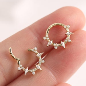 14K Solid Gold Kite Septum Hoop Gold Dainty CZ Hinged Ring Cartilage Ring Helix Daith Piercing Tragus Hoop Nose Clicker 16g