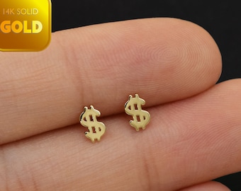 10K Massivgold Dollarschild-Ohrstecker - $ Gelddesign Für