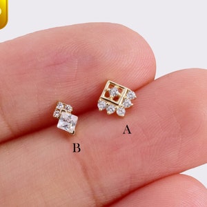 14k Solid Gold Geometric Cartilage Earring Helix Earring Minimalist Conch Piercing Tragus Jewelry Push in Labret Stud Flat Back Earring
