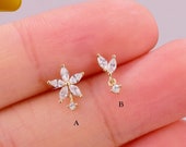 14k Solid Gold Flower Dangle Cartiage Piercing Helix Drop