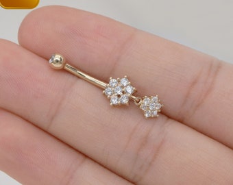 14k Massives Gold Bauchnabelpiercing mit Schneeflocke