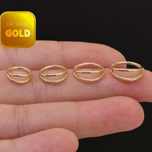 14k Solid Gold Double Row Hinged Hoop Danity Cartilage Ring Nose Ring Daith Conch Helix Gold Piercing Double Row Septum Jewelry 16g 18g