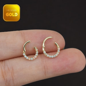 14k Solid Gold Opal Septum Ring Opal Cartilage Tragus Hoop Helix Cartilage Daith Rook Conch Ring Opal Piercing Clicker Jewelry 6/8/10mm 16g