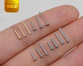 14k Solid gold Flat back Titanium push back Threadless for Cartilage conch stud helix stud tragus studs 0.5mm inner hole 16g 18g 20g