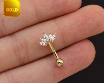 14k Solid Gold Cz Crown Belly Button Ring Tiara Gold Belly Ring Floating Navel Ring Marquise Belly Ring Crown Navel Ring Belly Piercing 14g