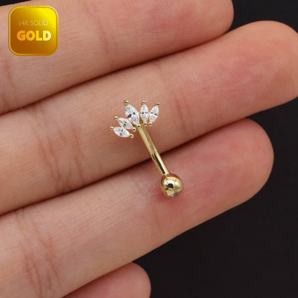 14k Solid Gold Cz Crown Belly Button Ring Tiara Gold Belly Ring Floating Navel Ring Marquise Belly Ring Crown Navel Ring Belly Piercing 14g