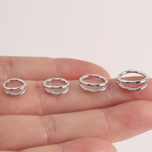 14k Solid White Gold Double Row Hinged Hoop Danity Cartilage Ring Nose Ring Daith Conch Helix Gold Piercing Double Row Septum Jewelry 16g