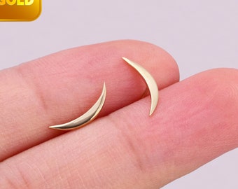 14k Solid Gold Curved Bar Stud Earring Moon Cartilage Earring Tragus Conch Stud Helix Piercing Threadless Push In Back Flat Back Earring