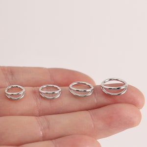 Anello da cartilagine a doppia fila in oro bianco massiccio 14k, anello da naso, daith, conchiglia, elica, piercing in oro, gioielli da setto a doppia fila, 16 g