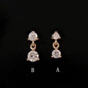 14k Solid Gold Diamond Dangle Stud Dainty Diamond Cartilage Earring Tragus Helix Conch Piercing Threadless Flat Back Earring Gift For Her