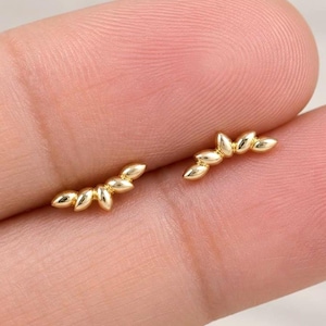 14k Solid Gold Foliage Stud Earring Leaves Helix Stud Conch Stud Tragus Earring Wreath Cartilage Earring Flat Back Earring