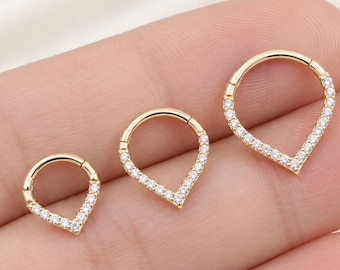 14K Solid Gold V Shaped Septum Ring Tragus Earring Cartilage Piercing Daith Ring Helix Earring Rook Conch Hoop Nose Hoop Gift For Her 16g