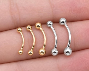14Kソリッドイエローホワイトゴールドへそピアス、イエローゴールドバーベル、スレッドバーベル、ルークピアス、眉ピアス 18g 16g 14g