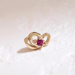 14k Solid Gold Infinity Heart Stud Gold Ruby Earring Cartilage Earring Tragus Conch Earring Helix Piercing Flat Back Earring Threadless End