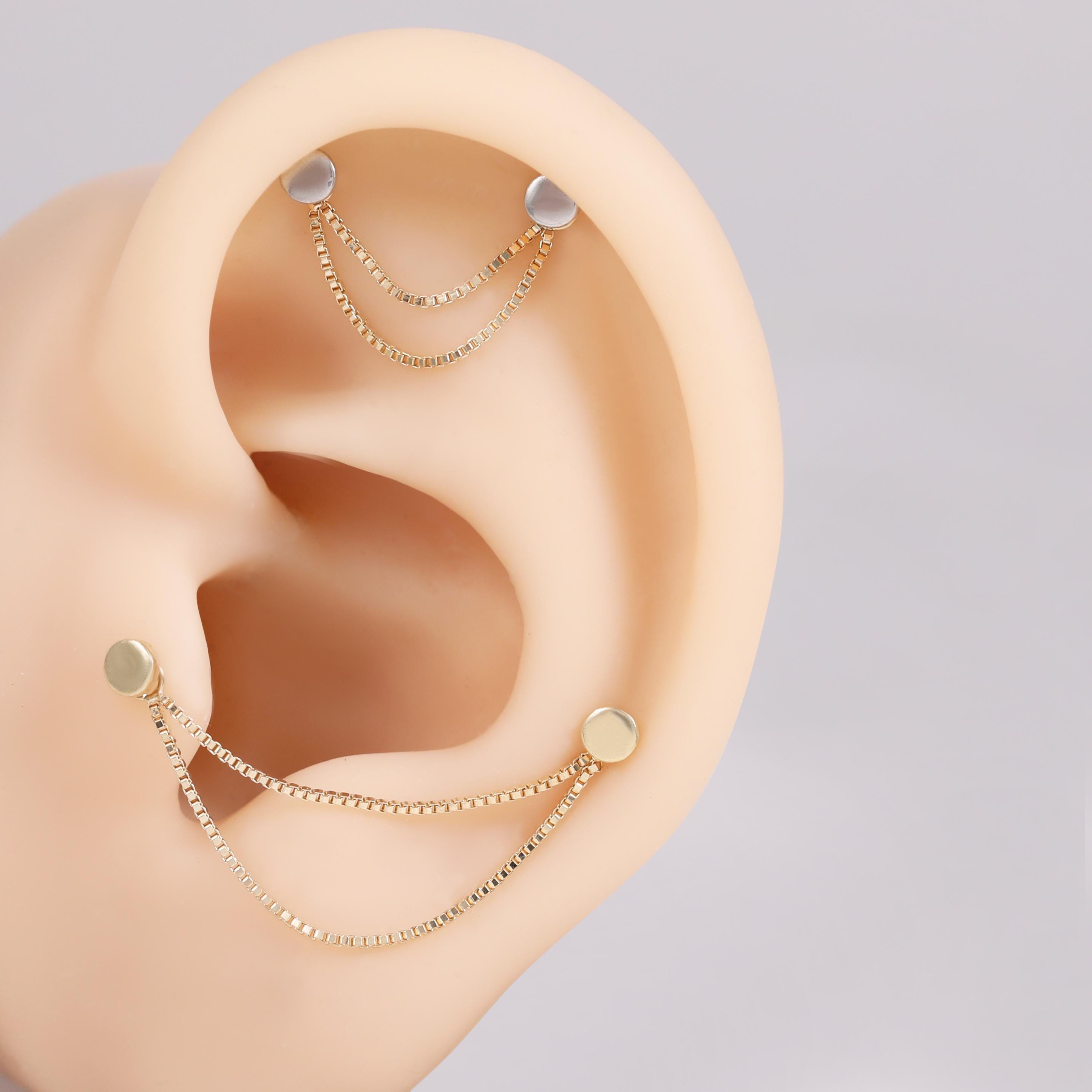 Piercing Box Thing 14K Solid Gold Double Box Chain Attachment Delicate Dainty Chain ...