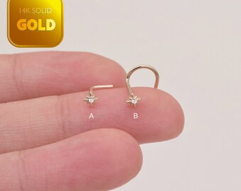 14k Solid Gold Star Nose Stud Star Nose Ring Nose Stud Screw Back L Shape Back Nose Ring Tiny Dainty Nose Stud gift for her 20g