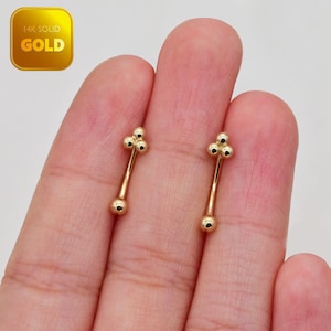 Pendiente de oro macizo de 14 quilates con forma de bola de la Trinidad, para cejas, cartílago, hélice, caracola, barra curva, piercing corporal, joyería de oro de 16 g