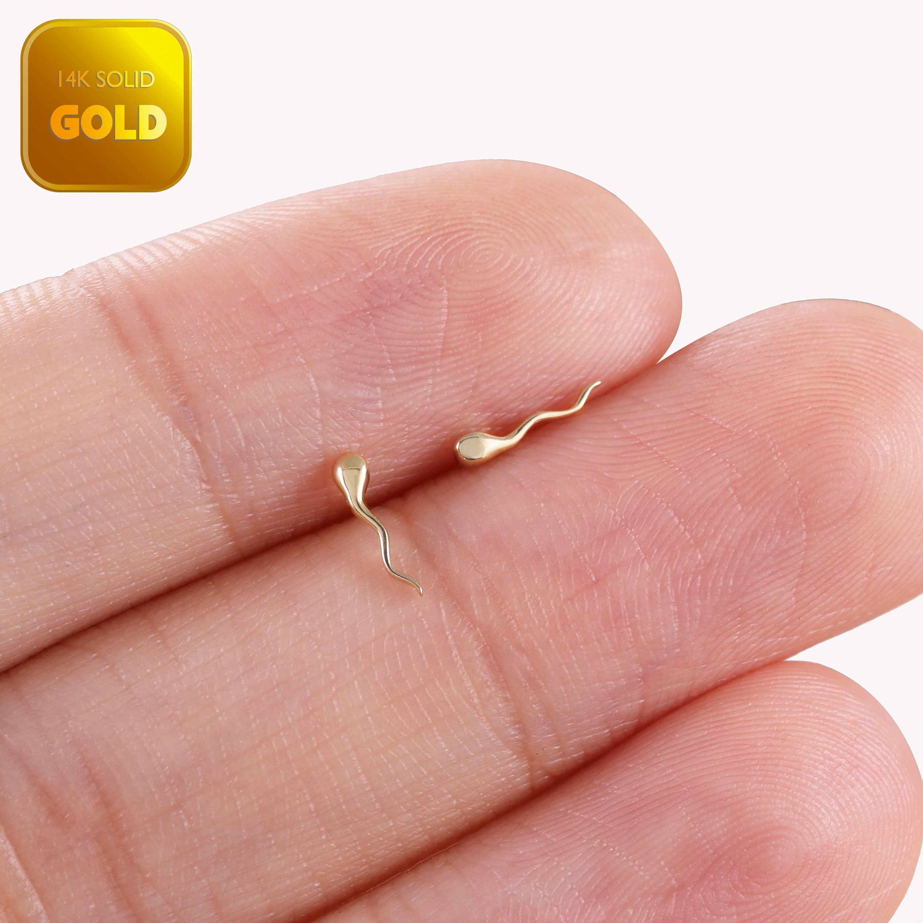 14K Solid Gold Tadpole Stud Earrings Gold Helix Stud 14K Conch Stud Tragus Earring Cute Cartilage Earring Animal Stud Flat Back Earring