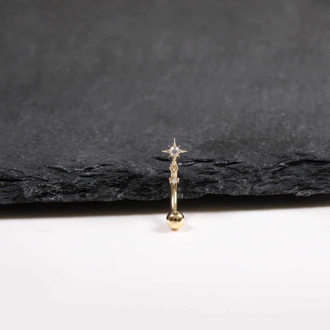 Faux Rook Dangle 14K Solid Gold Starburst Dangle Rook Piercing Dainty Celestial Star ...