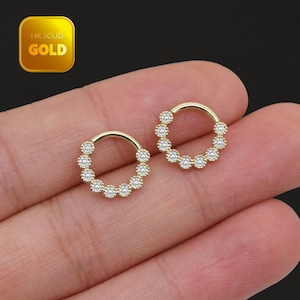 14K massief gouden CZ Daith-oorbel kraakbeenring wit CZ septumring sierlijke neustussenschot Clicker Conch tragus Helix Daith piercing 16g